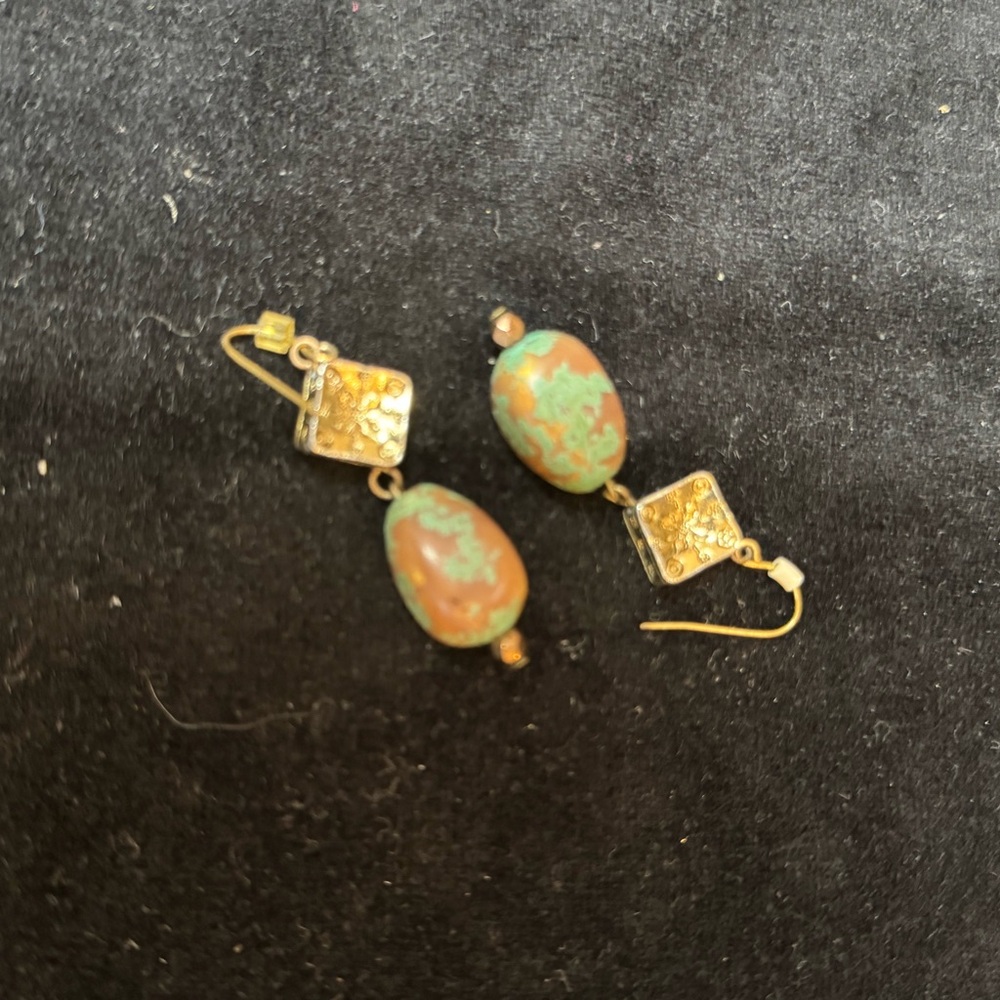 Gold and Green Dangle Earrings